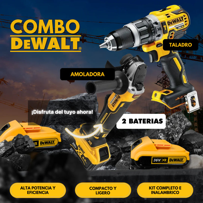 KIT DEWALT ORIGINAL: QUEDAN 6 UNIDADES - TALADRO INALÁMBRICO + AMOLADORA DE ALTO IMPACTO + 26 ACCESORIOS + 2 BATERIAS - PROMOCION CIERRE DE LA TIENDA - ENVÍO GRATIS